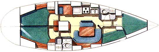 Schematische Zeichnung des Innenraums der Yacht Calva